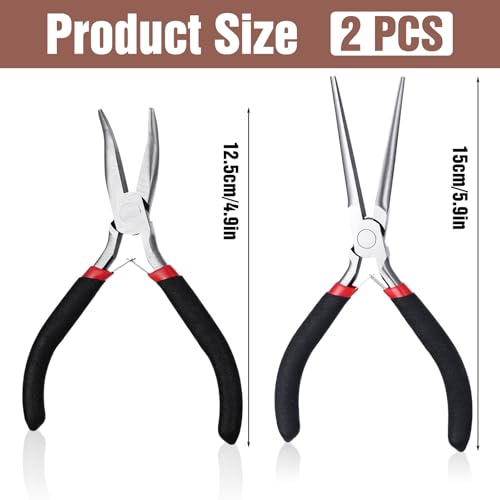 2 PCS Small Needle Nose Pliers, 2 Sizes Mini Jewelry Pliers Portable Long Noses Plier & Bent Noses Plier for Making Repairing Jewelry Wrapping Bending Wire DIY Crafts Supplies