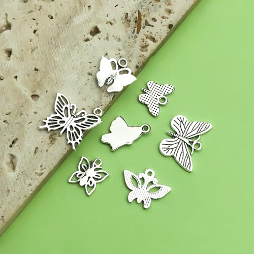 Sailanzi 112pcs Alloy Ancient Silver Butterfly Insect Series Pendant Jewelry Making DIY Keychain Earrings Pendant Various Design Charms for Jewelry Making Bracelets Necklace (SN86) - color: SN86