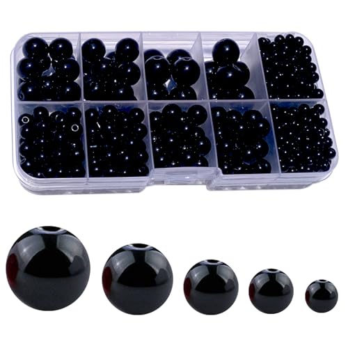 Black Round Crystal Glass Beads for Jewelry Making (4/6/8/10/12mm), Smooth Round Natural Gemstone Glass Spacer Loose Beads for Crafts Bracelets Necklaces Charms - color: Round Smooth Glass Beads: Black