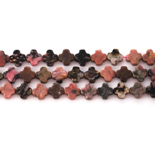 8mm Natural Rhodonite Gemstone Faceted Clovers Beads Four-Leaf Spacer Loose Beads for DIY Jewelry Making Beads - color: Rhodonite