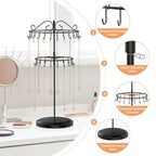 iDavosic.ly 2 Tier Rotating Necklace Holder Organizer with 42 Hooks, Adjustable Metal Bracelet Display Stand Rack, Extra Tall Keychain Spinning Tree Tower for Women, Black - color: Black