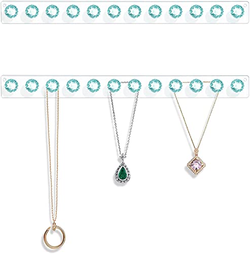 Mymazn Acrylic Necklaces Holder Wall Mounted Necklace Hangers Hanging Jewelry Organizer with 12 Hooks, Clear Jewelry Hangers for Necklace Organizer for Women, Necklace Hooks for Wall, Closet - color: Green – 2Pack