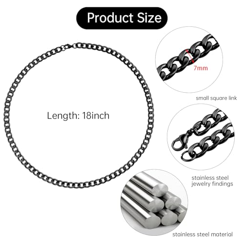 10 Pack 18inch Black Cuban Chain Necklace Bulk for Jewelry Making Stainless Steel Chunky Curb Cuban Jewelry Chains Kit - color: Black 18", size: 1.8mm