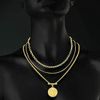 LANE WOODS Gold Plated Necklaces for Women - Multilayer Coin Medallion Pendant Necklace Adjustable Layering Choker Necklaces Chain Set Jewelry - style: Coin Medallion-Gold