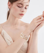 LALAPPLE Gold Plated Beaded Acrylic Bamboo Tube Bangle Bracelets for Women, Colorful Chunky Curved Tube With Gold Plated Pieces Beads Stretch Bracelet Friendship Summer Beach Jewelry - color: X-Beige Set