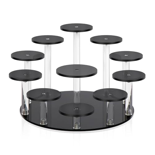 Round Jewelry Stand Acrylic Display Riser Stands Dessert Tower Display Tower for Watch,Jewelry,Rings,Earrings,Mini Figurines,Cupcakes(Black,11Tier) - size: Black-11 Tier