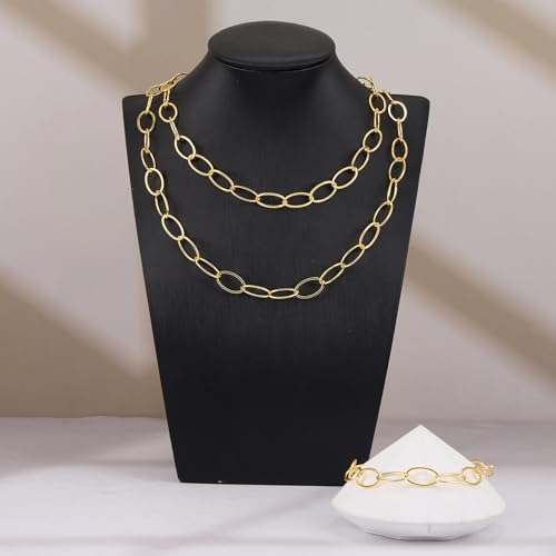 YOUBEIYEE 5 Meters Gold Plated Oval Jewelry Making Chains Roll Stainless Steel Chain Bulk for Women Necklace DIY - color: Ellipse Gold