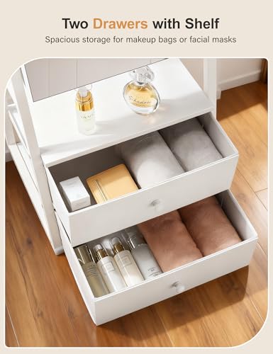 Nicetree Jewelry Cabinet Armoire with 2 Drawers, Lockable Standing Mirror Jewelry Cabinet, Full Length Mirror with Jewelry Storage, Gift Idea, White - color: White
