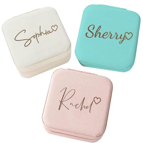 Corissy Personalized Jewelry Box for Women, Custom Travel Jewelry Case with Name and Birth Flower, Leather Jewelry Box for Rings, Earrings, Necklaces, Personalized Gifts for Women - color: Name+Heart 2