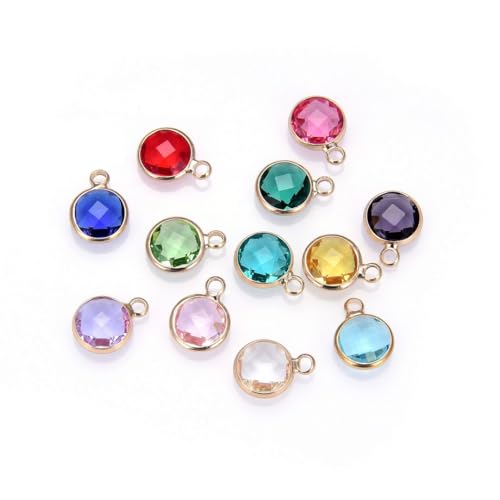 Adabele 2 sets Grade A Mixed Birthstone Charm 6mm Small Crystal Pendant Drop Bead 18K Yellow Gold Plated (24pcs) For DIY Craft Jewelry Making CCP23 - color: Gold, size: 6mm (0.24") - 24pcs