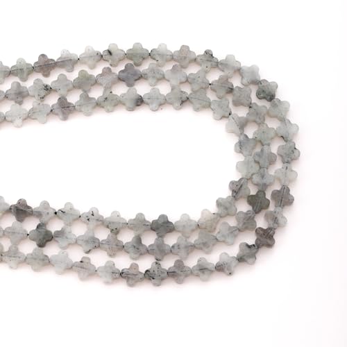 8mm Natural White Labradorite Gemstone Faceted Clovers Beads Four-Leaf Spacer Loose Beads for DIY Jewelry Making Beads - color: White Labradorite