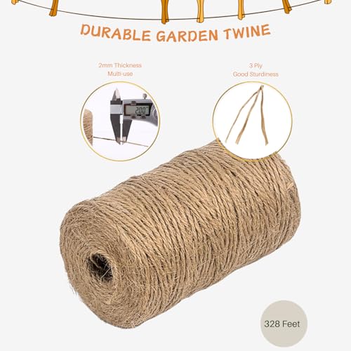 Garden Twine 2mm, 328 Feet Natural Jute Twine for Garden, Crafts, Gifts Wrapping, Packing and Home Decor