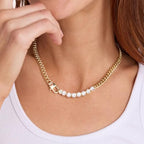 Roe Dolph Tennis Necklace for Women, Gold Choker Chain Necklace with Chunky Cuban Link and Stone-Look Tennis Chain, Fashion Necklace for Women