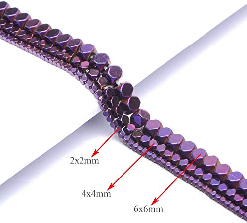 AD Beads Natural Hematite Gemstone Faceted Square Cube Loose Beads 16" (6x6mm, Metallic Purple) - color: Metallic Purple, size: 6x6mm