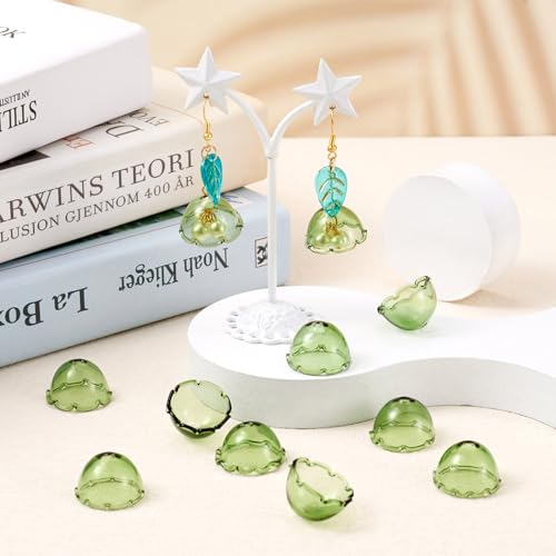 FASHEWELRY 10Pcs Flower Glass Beads Caps 21mm Green Wind Bell Beads 21mm Glass Fishing Beads Floral Jellyfish Beads for Wind Chimes Craft Jewelry Making - color: 21mm，Medium Sea Green