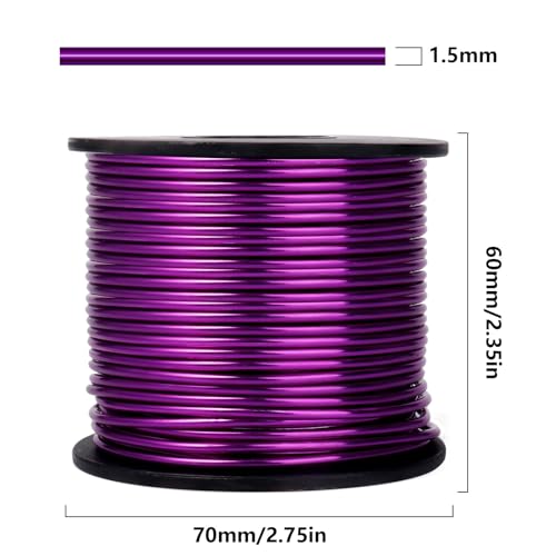 Aluminum Craft Wire, 75 Feet 1.5mm/ 16 Gauge Purple Bendable Soft Metal Aluminum Sculpting Wire Roll Bulk for DIY Crafts Jewelry Making - color: Purple, size: 16 Gauge