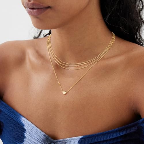 MEVECCO Dainty Gold Chain Choker Necklace 14K Gold Plated Handmade Boho Cute Tiny Beaded Link Choker Necklace Delicate Simple Minimalist Choker Necklace for Women - style: Three Layered Bead Chain GD