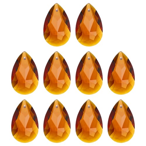 PATIKIL K9 Crystal Teardrop Pendants Oval Beads, 10 Pack 38mm Chandelier Prisms Parts Hanging Beads DIY Lamp for Arts Crafts Decoration, Amber - color: Amber