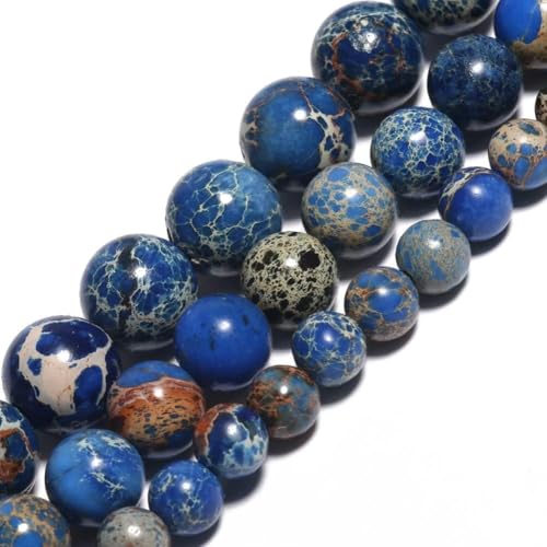 60pcs Blue Sea Sediment Beads，6mm Healing Power Natural Stone Round Loose Beads for Jewelry Making Earring Necklace DIY Crafts - color: Blue Sea Sediment, size: 6mm 60beads