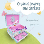 The Memory Building Co Unicorn Musical Jewelry Box Plays Classic Melody, Storage Organizer Music Box for Kids Ages 6-12, MDF Wood w/ 2 Fabric Lined Ring Bracelet Necklace Treasure Compartments - style: Unicorn