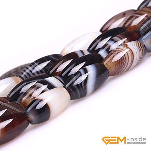 GEM-Inside Natural 8x16mm Oval Olives Shape Botswana Onyx Sardonyx Agate Stone Beads for Jewelry Making Loose Beads Strand 15" - size: Brown-8x16mm