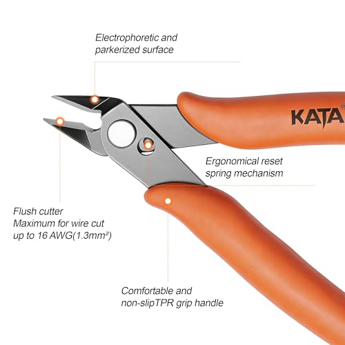 KATA Micro Wire Cutters Pliers: Precision Flush Cutter Tool for Jewelry Making, Hobby Models, Gundam, Electronics - 2-Pack Small Zip Tie Cutter Nippers - Mini Side Cutting Snips with Ergonomic Handle - color: 2 Pack Orange