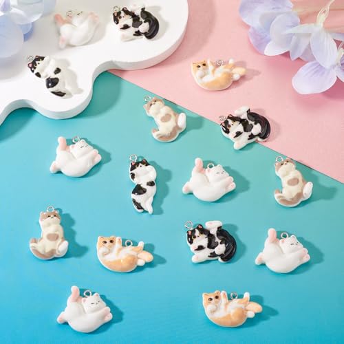 Beadthoven 20Pcs Resin Cat Charms Flatback Cute Animal Pendants Mixed Kitty Resin Pendants Kawaii Dangle Charms with Loop for Jewelry Making Keychain Earrings Necklace DIY Crafts - color: Kitten - Mixed