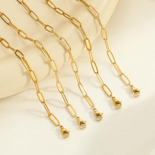 Swyabi 20 PCS Gold Plated Necklace Bracelet Chains Bulk Stainless Steel Paperclip Chain with Extender for Jewelry Making - color: 4x12mm Gold