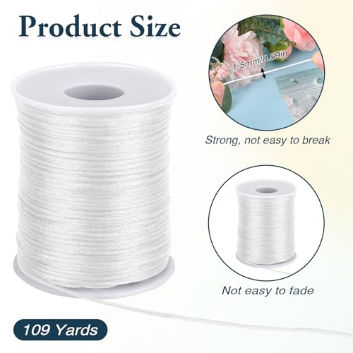 Nylon Cord White Bracelet String 1.5 mm 110 Yard White Nylon Satin Cord Wind Chime String Thread Macrame Waxed Braided Trim Cord Valentine's Day present for Jewelry Making,Beading,Macrame Craft,Blinds - size: white