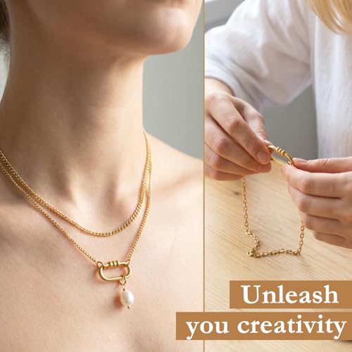 2 Pcs Locking Carabiner Small, Oval Jewelry Carabiner, Gold Carabiner Clasp, Metal Carabiner Necklace for DIY Necklace Bracelets Jewelry Making Hook (Gold, Style5) - color: 2 Pcs-Gold, Style6