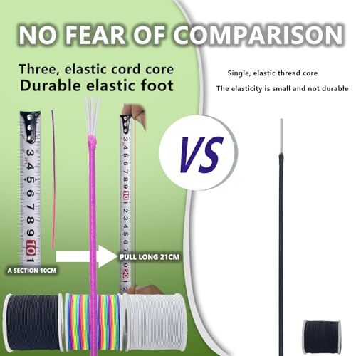 3 Rolls 1.0 mm 255 Feet Rainbow/White/Black Elastic Bracelet Stretchy String Cord, Stretch Bead Cord for Bracelets Jewelry Making, Necklaces, Beading and Crafts - size: 255ft