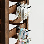 Ikee Design 5 Tiers Free Assemble Wooden Jewelry Display Rack with 20 Removable Metal Hooks,Earring Card Display Stand,Jewelry Organizer,Bracelet Organizer,Keychain Display Stand,Brown Color - color: 2) Brown
