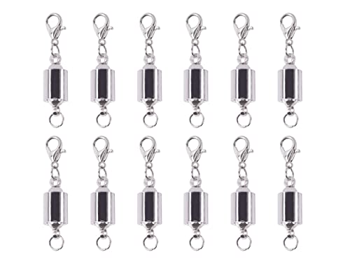 KONMAY 10 Sets Rhodium Screw-in Magnetic Necklace Clasps, Safety Magnetic Converter Clasps for Jewelry Making - color: Rhodium