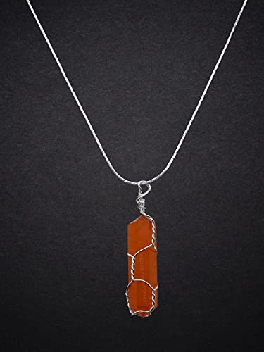 Amazing Gemstone Crystals and Healing Stones Carnelian Necklace - Gold Chain Necklace Pendant - Real Crystal Necklace - color: Double Point (Silver Wire), size: 1 PIECE