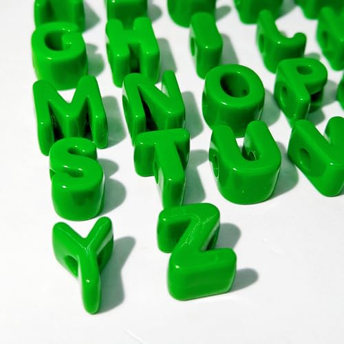26PCS Large 6mm Hole Letter Beads, 20mm Acrylic Beads A to Z,for DIY Jewelry Making Kit Friendship Bracelet Key Chain and Bag Charms (26 A to Z Green) - color: green