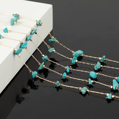 KYUNHOO 16.4 Feet/5M Gold Plated Chains for Jewelry Making Turquoise Blue Natural Stone Chain Spool Brass Necklace Jewelry Bulk for Bracelet Ankle Crafting Finding Supplies - color: Natural Stone-Blue
