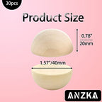ANZKA 30pcs Big Split Wood Balls, 40mm Round Unfinished Half Wooden Beads Bulk, 1-1/2 inch Diameters Wooden Hemisphere for Craft Paint - size: 40mm