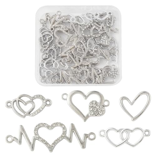 Assorted Metal Connectors Pendants Charms for Jewelry Making with Double Loops Flower Evil Eyes Butterfly Heart Cross Links Golden Pendants for Necklaces Bracelets Earrings - color: HeartA- 30 pcs