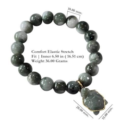 Natural Green Jade Bracelet 10mm Real Jade Beads with Turtle Charm, Feng Shui Protection Luck Wealth Bracelet, Spiritual Healing Stretch Bracelet Gift with Red Velvet Pouch