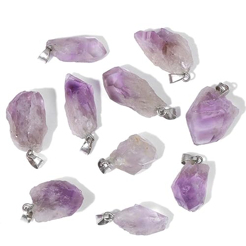 10pcs Irregular Raw Natural Amethyst Rock Stone Pendant Healing Crystal Chakra Gemstone Charm for Jewelry Making DIY Necklace Earrings Accessories Reiki - color: Amethyst