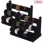 DIOMMELL 2 Pack Velvet Bracelet Holder with 3 Tier Rack, Jewelry Display Stand Watch Bangle Bar Necklace Storage Organizer, Black