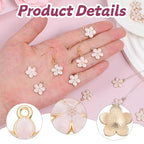 Thinp 30 Pcs Cherry Blossoms Decor, Flower Charms for Jewelry Making Small Flower Enamel Charms Gold Plated Flowers Pendants for DIY Crafts Purse Keychains Bracelet Necklace Earrings Making Findings