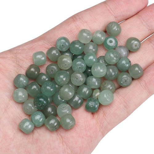 BEADIA Natural Green Aventurine Jade Flat Cut Round Drum Stone 8mmx7mm Loose Semi Gemstone Beads for Jewelry Making 38cm - color: Green Aventurine