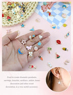 JIALEEY 60PCS Assorted Gold Plated Enamel Animal Moon Star Fruit Charm Pendant DIY for Necklace Bracelet Jewelry Making and Crafting