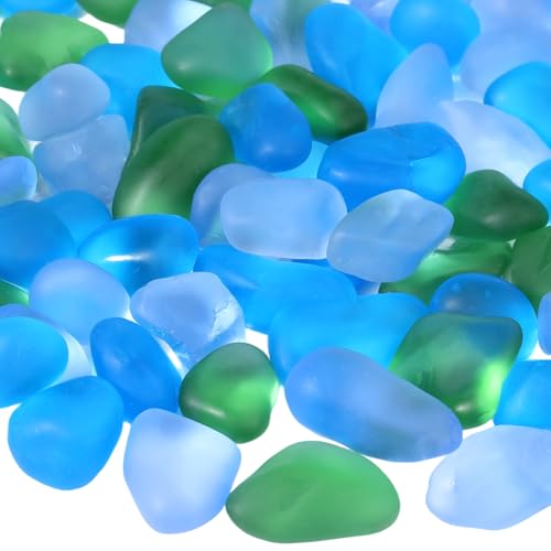 1 Box 80pcs Summer Frosted Glass Beads Blue Green Opaque Nuggets Ocean Theme Sea Matte Irregular Mango Loose Spacer Bead Charm Bulk for Jewelry Making Necklaces Decoration DIY Craft Supply