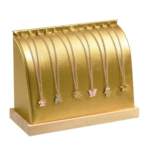 TANG SONG Cambered Wooden Leather Soft Mat Multiple Necklace Display Stand Necklace Chains Organizer Holder for Home (Gold) - color: Gold