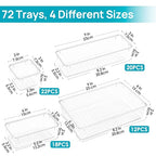 Vtopmart 72 PCS Clear Plastic Drawer Organizers Set, 4-Size Versatile Bathroom and Vanity Organizer Trays, Non-Slip Storage Containers for Makeup, Jewelries, Bedroom，Kitchen Utensils and Office