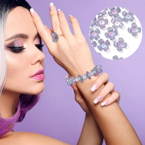 100pcs Cherry Blossom Beads, 5-Petal Acrylic Flower Beads, Mini Spacer Hair Accessories Halloween Christmas for Bracelets Earring Jewelry Making- Gray - color: Gray