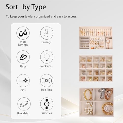 3 Layer Jewelry Box Organizer with Drawers, Lockable PU Leather Jewelry Storage Case for Mothrer's Day gifts Necklace Earring Ring Bracelet Watch, White - color: White