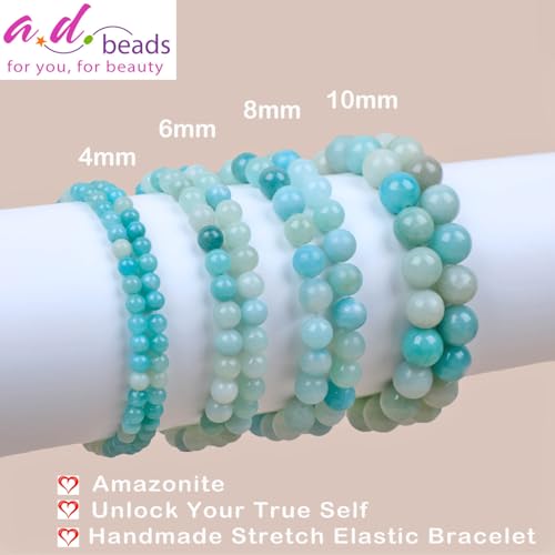 AD Beads Handmade Gemstone Stretch Elastic Bracelet Crystal Healing Reiki Nature's Beauty and Spiritual Essence Unisex - color: Amazonite (Unlock Your True Self), size: 4mm